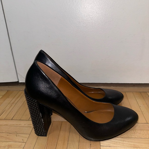 Halston Studded Leather Block Heel - Picture 4 of 7